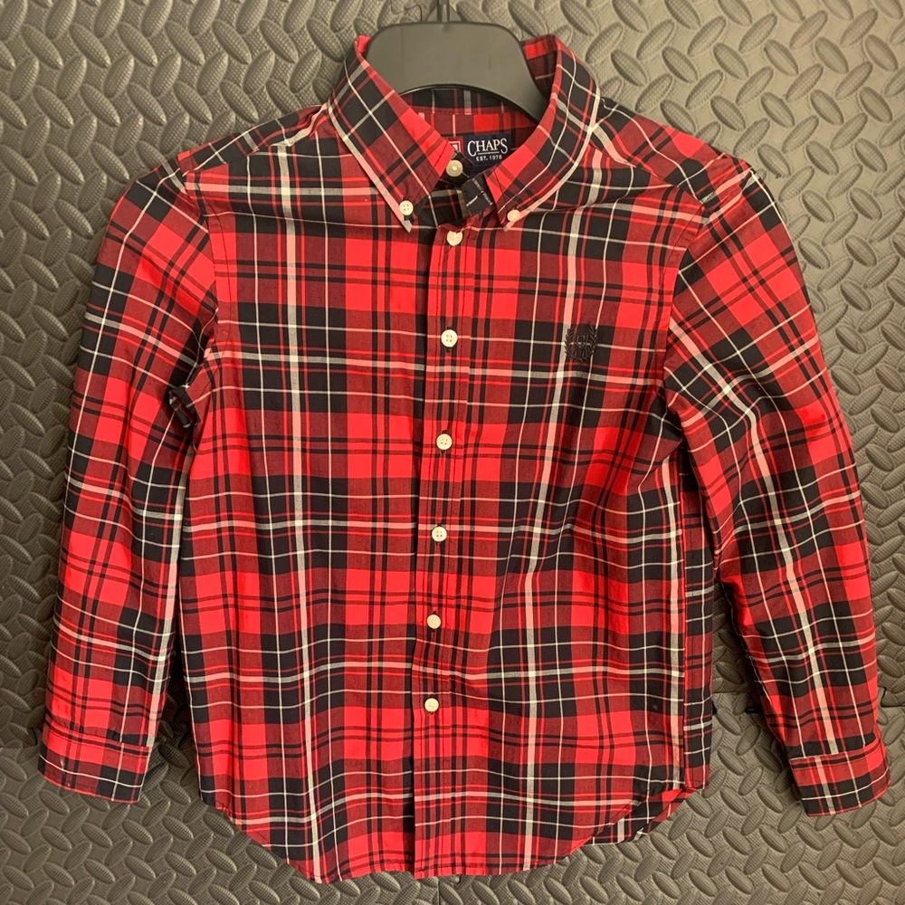 Boys Plaid Button-Up Shirt, by Chaps, Size Medium (10/12), Red